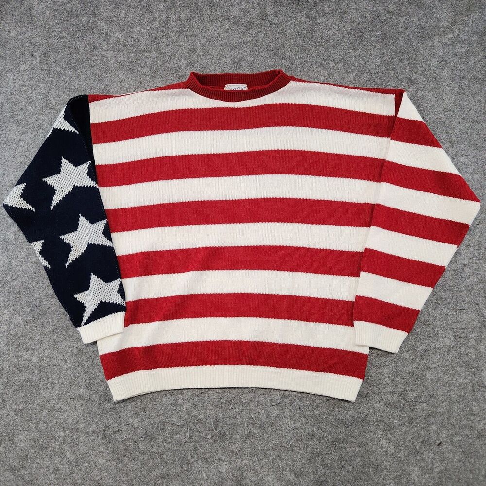 VTG J Knit Adult Mens Womens XL‎ USA Flag Patriotic America Crewneck Sweater - Picture 3 of 11